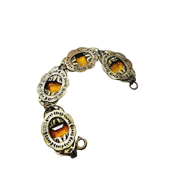 Vintage Czech Glass & Brass Bracelet (A1635) - Picture 4 of 6
